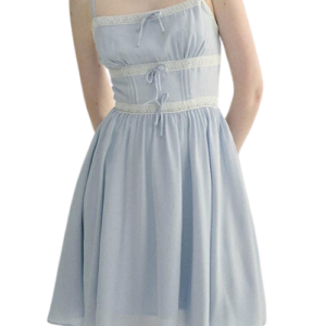 Sleeveless dress with square neck and bow